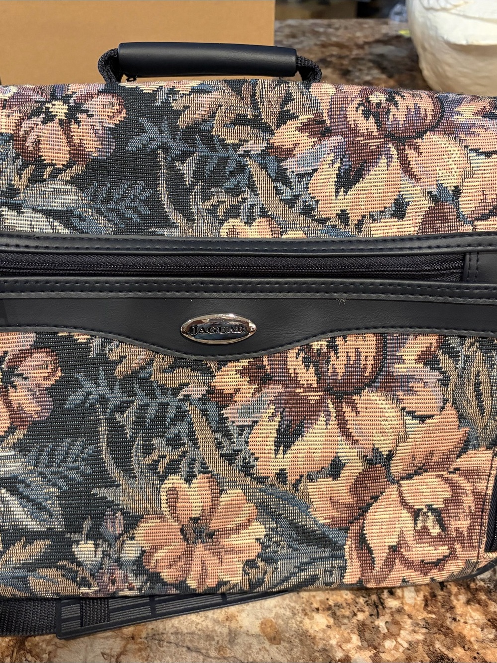 Vintage Floral Tapestry Travel Tote in Peach and Black